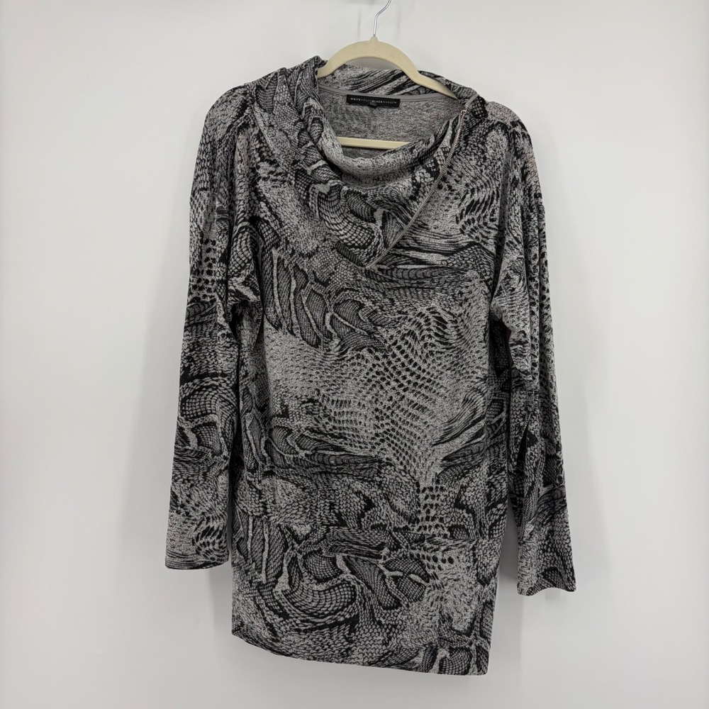 White House Black Market Womens Small Grey Snakeskin Cowl Neck Tunic Sweater